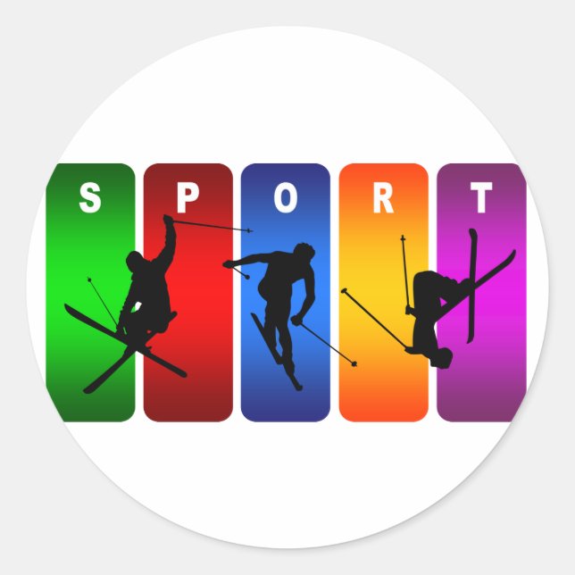 Multicolor Ski Emblem Runder Aufkleber (Vorderseite)