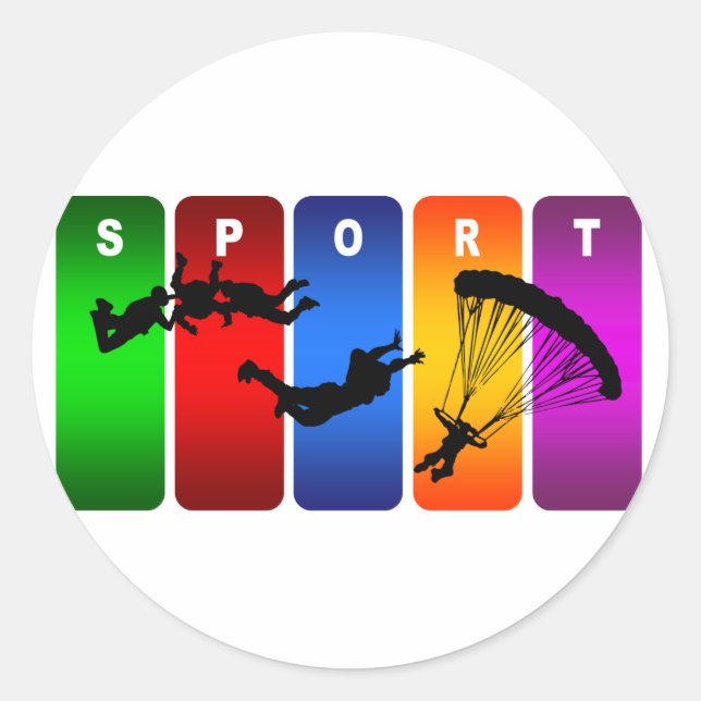Multicolor Skydiving Emblem Runder Aufkleber (Vorderseite)