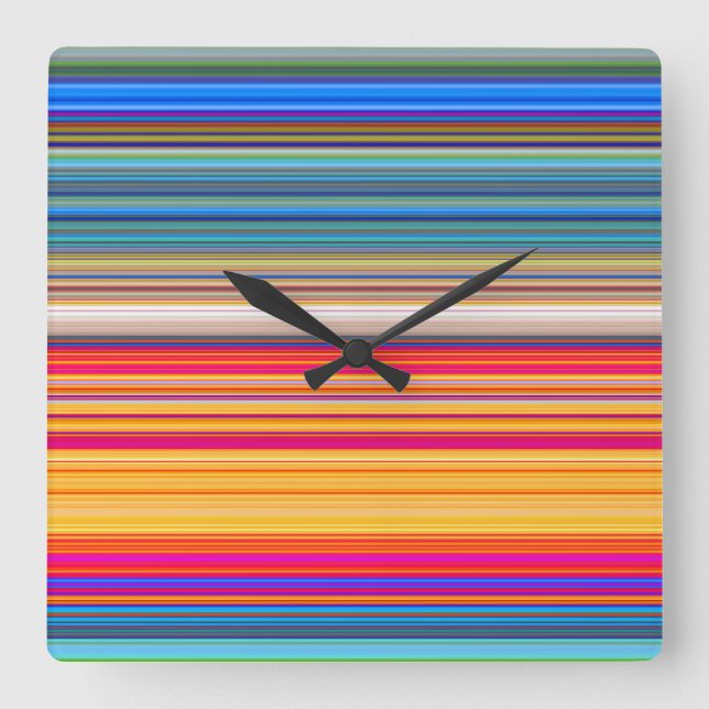 Multicolor-Streifenmuster Quadratische Wanduhr (Vorderseite)