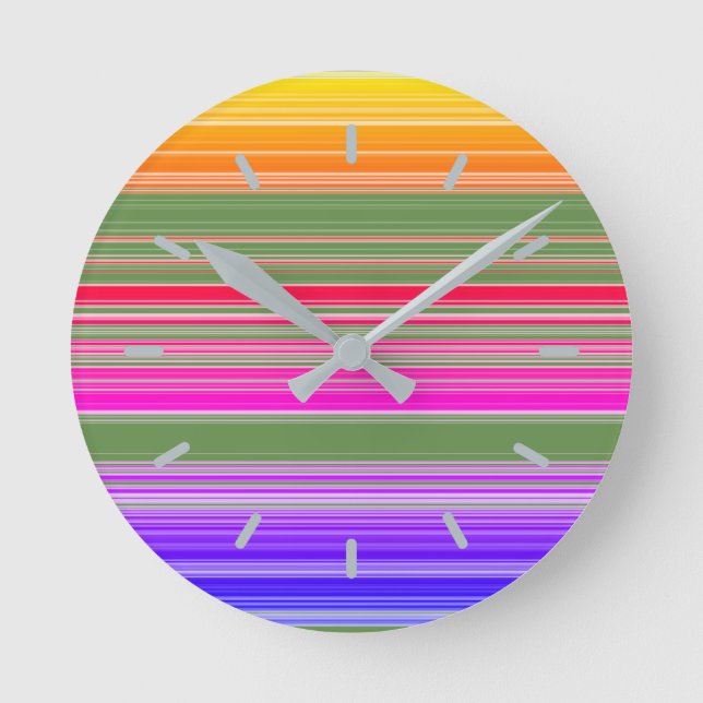 Multicolor-Streifenmuster Runde Wanduhr (Vorderseite)