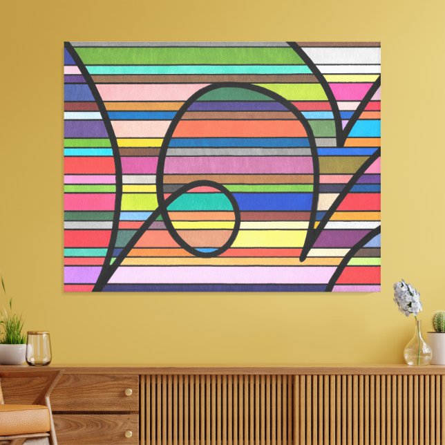 Multicolor Stripte Abstrakte, schwarze Krümmer Leinwanddruck (Insitu (Wohnzimmer))