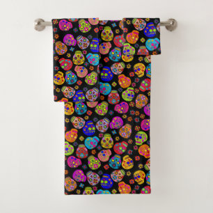 Multicolor Sugar Skulls Badhandtuch Set