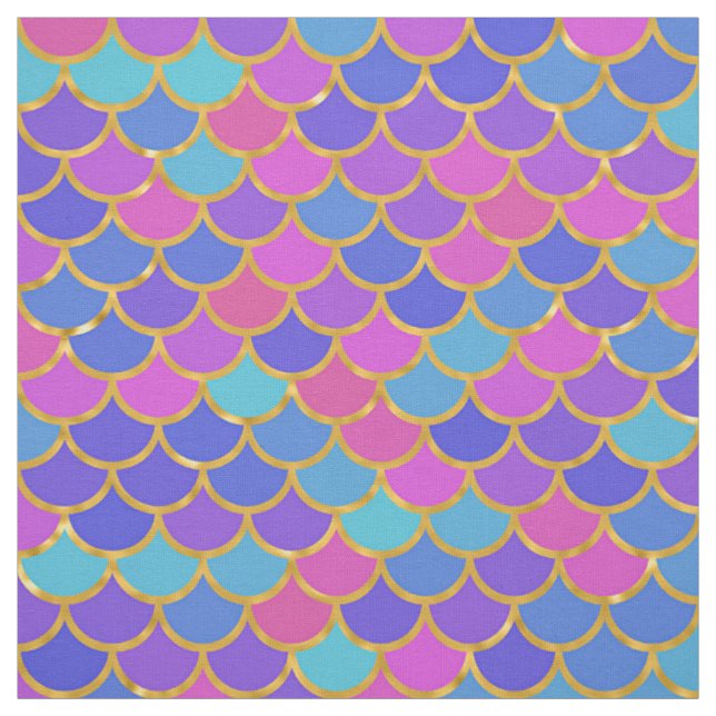 Multicolor und Gold Foil Mermaid Scales Stoff (Muster)