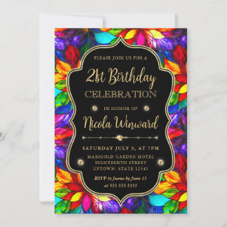 Multicolor- und Gold-Hartglas 21. Geburtstag Einladung