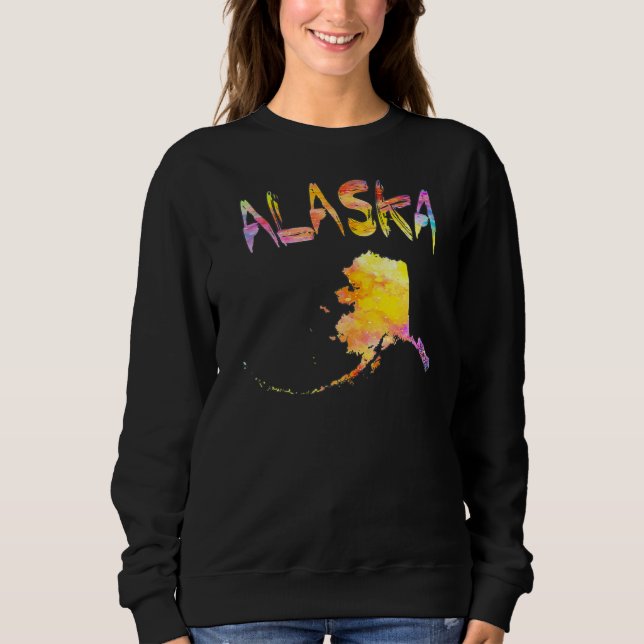 Multicolor Watercolor Alaska Staat Karte Sweatshirt (Vorderseite)