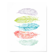Multicolor Watercolor Feathers Tribal Print Poster