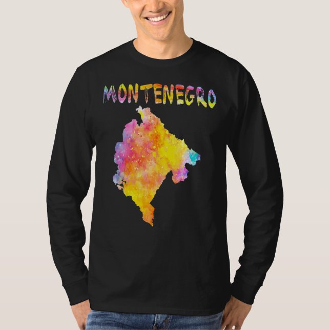 Multicolor Watercolor Montenegro Karte Digitale Ka T-Shirt (Vorderseite)