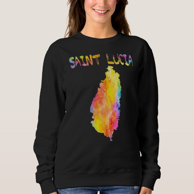 Multicolor Watercolor Saint Lucia Karte Digitaler  Sweatshirt (Vorderseite)