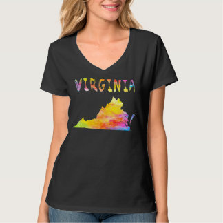 Multicolor Watercolor Virginia Staat Karte T-Shirt