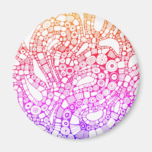 Multicolor Wavy Circles Square Abstract Drawing Magnet (Vorne)