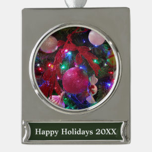 Multicolor Weihnachtsbaum Bunter Urlaub Banner-Ornament Silber