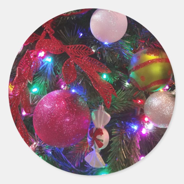 Multicolor Weihnachtsbaum Bunter Urlaub Runder Aufkleber (Vorderseite)