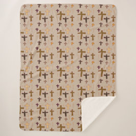 Multicolored Christian Crosses on Beige Sherpadecke
