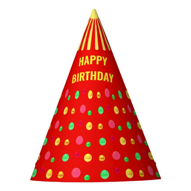 Multicolored Confetti on Red Partyhütchen (Vorderseite)