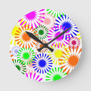 Multicolored Flowers Runde Wanduhr
