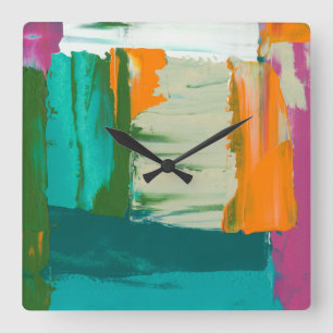 Multicolored Free Expression Painting Quadratische Wanduhr