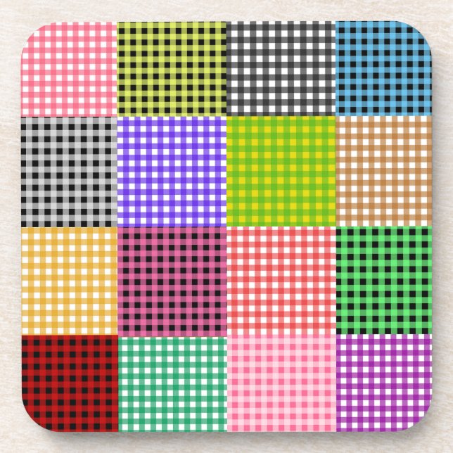Multicolored Gingham Patchwork Kariert Pattern Getränkeuntersetzer (Vorderseite)