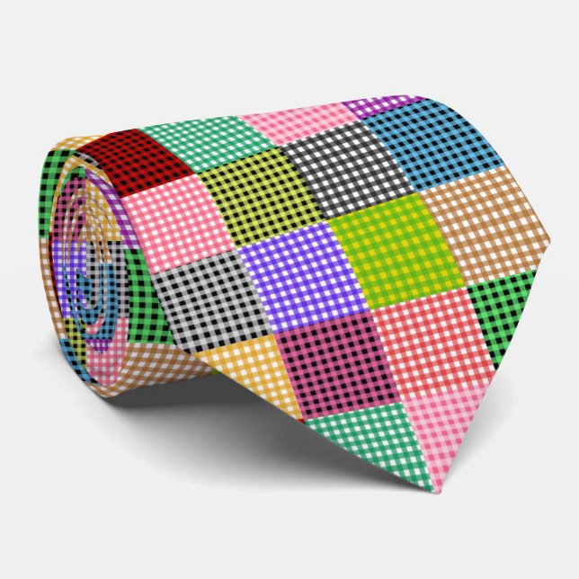 Multicolored Gingham Patchwork Kariert Pattern Krawatte (Von Creator hochgeladen)