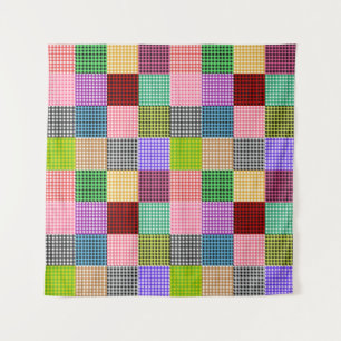 Multicolored Gingham Patchwork Kariert Pattern Wandteppich