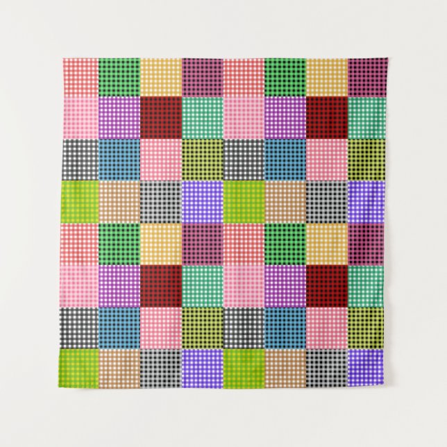 Multicolored Gingham Patchwork Kariert Pattern Wandteppich (Vorderseite)
