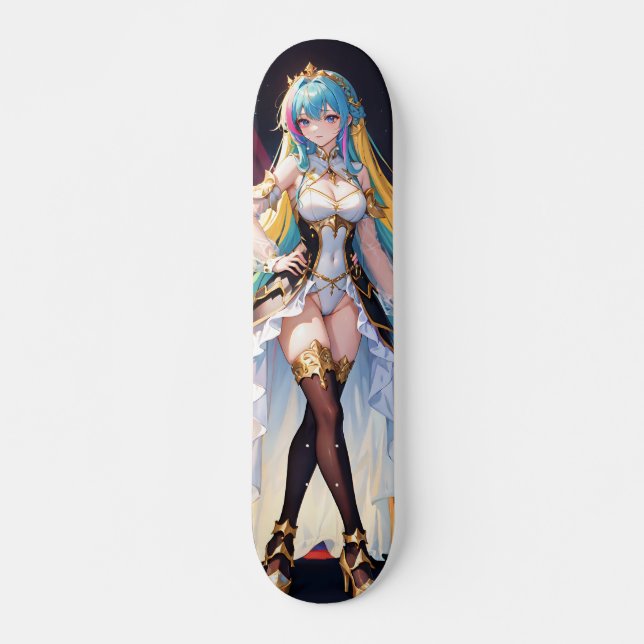 Multicolored Hair Anime Girl Skateboard (Vorne)