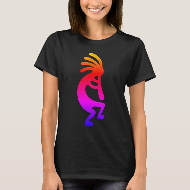 Multicolored Rainbow Ombre Kokopelli T-Shirt (Vorderseite)