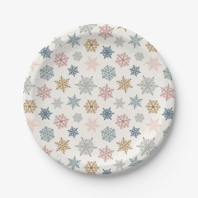 Multicolored snowflake pattern – winter christmas pappteller (Vorderseite)