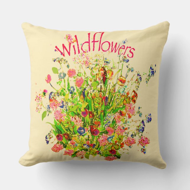 Multicolored Wildflowers Text Kissen (Vorderseite)