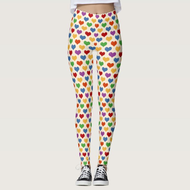 Multicolorfarbene Herzen in Regenbogenfarben übera Leggings (Vorderseite)
