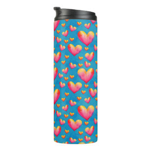 Multifarbene Wasserfarben-Herzen Thermobecher Thermosbecher