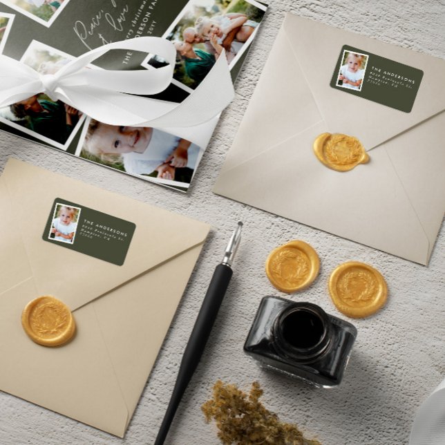 MultiFoto Modernes, elegantes Skript-Grün-Party Adressaufkleber (Von Creator hochgeladen)