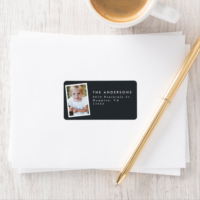 MultiFoto Modernes, elegantes Skript, schwarzes Pa Adressaufkleber (Insitu)