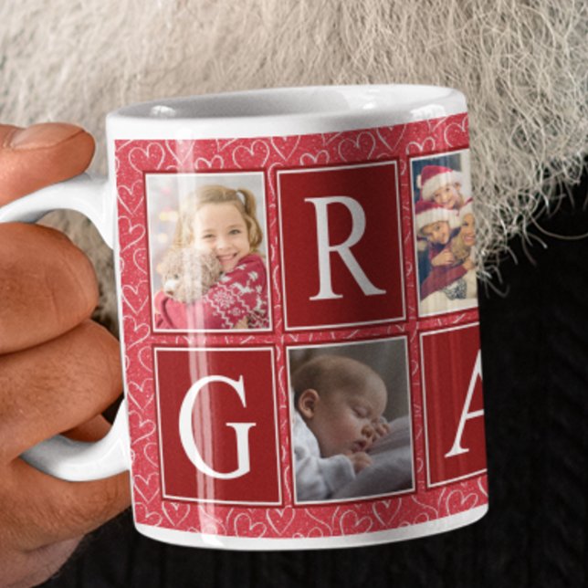 Multifoto Rotes Herzmuster Großer Foto Kaffeetasse (Von Creator hochgeladen)