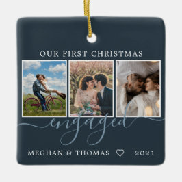 Multifotos first Christmas Engaged blue Keramikornament
