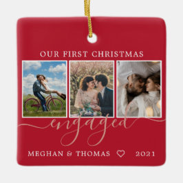 Multifotos first Christmas Engaged Red Keramikornament