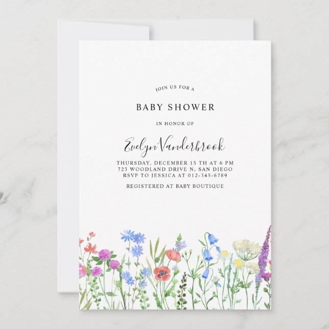 Multihued Wildflower Baby Shower Celebration Einladung (Vorderseite)