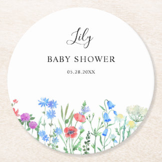 Multihued Wildflower Baby Shower Celebration Runder Pappuntersetzer