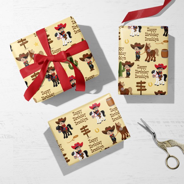 Multikulturelles Cowboy-Personalisiertes Wrapping  Geschenkpapier Set (Von Creator hochgeladen)