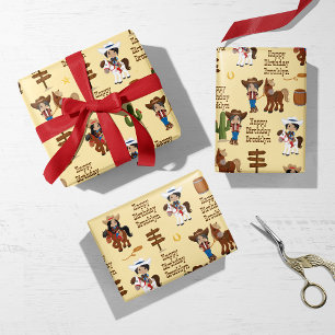 Multikulturelles Cowgirl Personalisiert Wrapping P Geschenkpapier Set