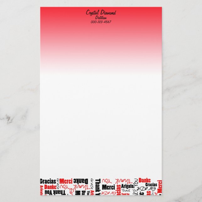 Multilingual Black and Red Danke Word Cloud Briefpapier (Vorderseite)