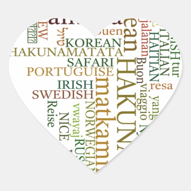 Multilingual Hakuna Matata Global Word Cloud Art Herz-Aufkleber (Vorderseite)
