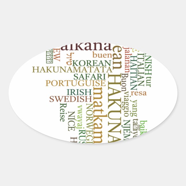 Multilingual Hakuna Matata Global Word Cloud Art Ovaler Aufkleber (Vorderseite)
