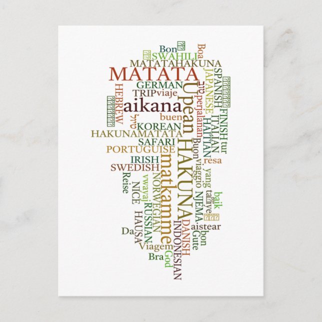 Multilingual Hakuna Matata Global Word Cloud Art Postkarte (Vorderseite)