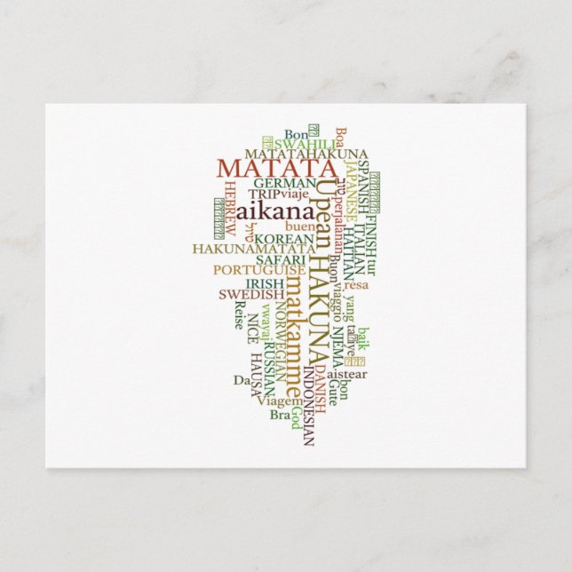Multilingual Hakuna Matata Global Word Cloud Art Postkarte (Vorderseite)