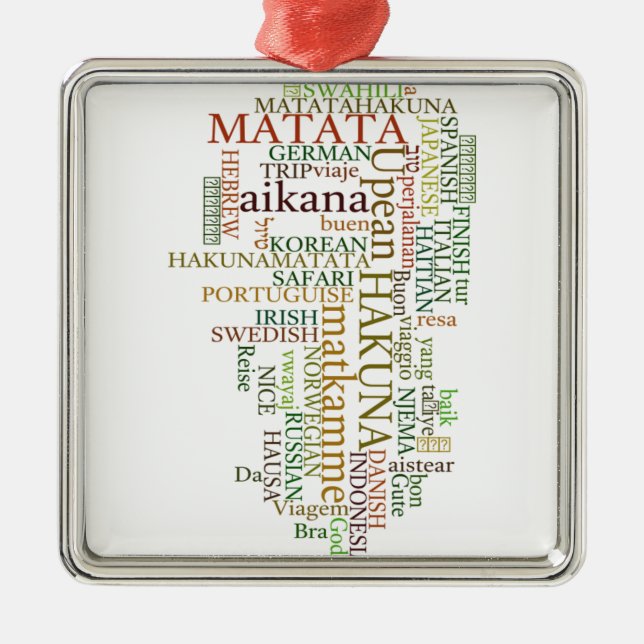 Multilingual Hakuna Matata Global Word Cloud Art Silbernes Ornament (Vorne)