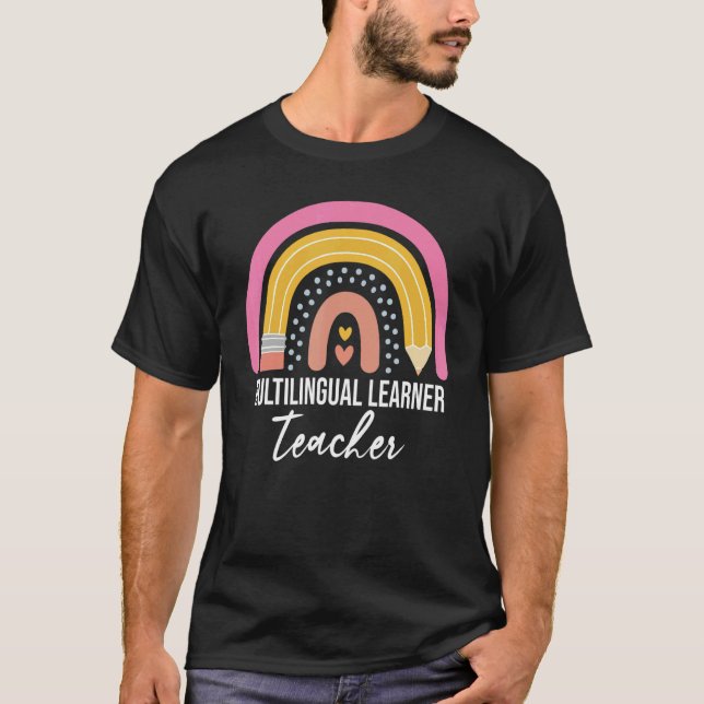 Multilingual Learner Teacher Leopard Rainbow  Teac T-Shirt (Vorderseite)