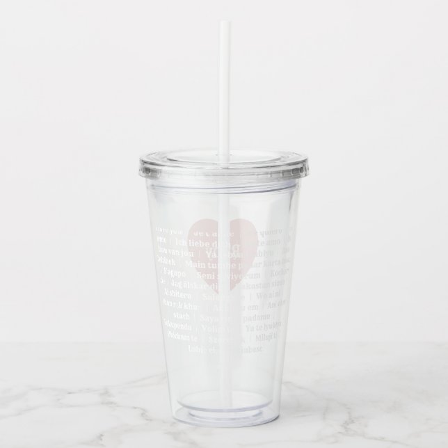 Multilingual Liebe Acrylic Tumbler Dusty Pink Acryltrinkbecher (Vorderseite)