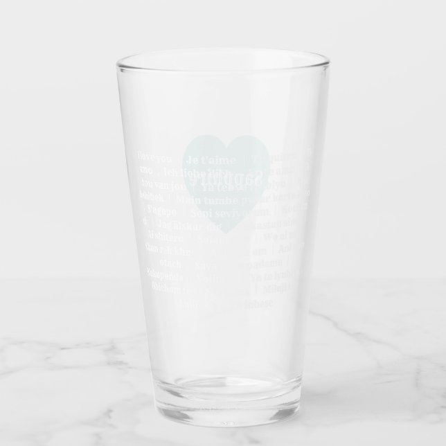 Multilingual Liebe Tumbler Minze Blue Custom Desig (Vorderseite)