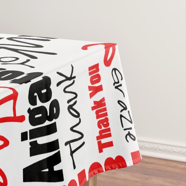 Multilingual Red Black Typografy Vielen Dank Tischdecke (Beispiel)