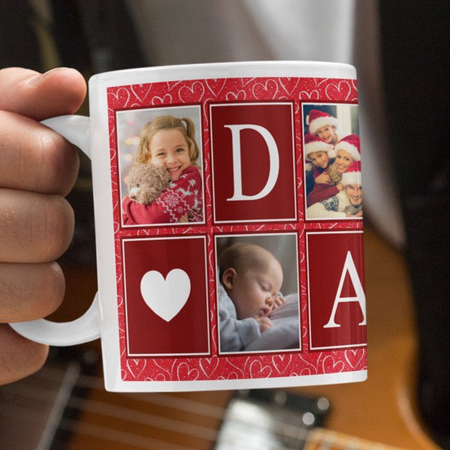 Multiphoto Red Heart Pattern Daddy Foto Kaffeetasse (Von Creator hochgeladen)